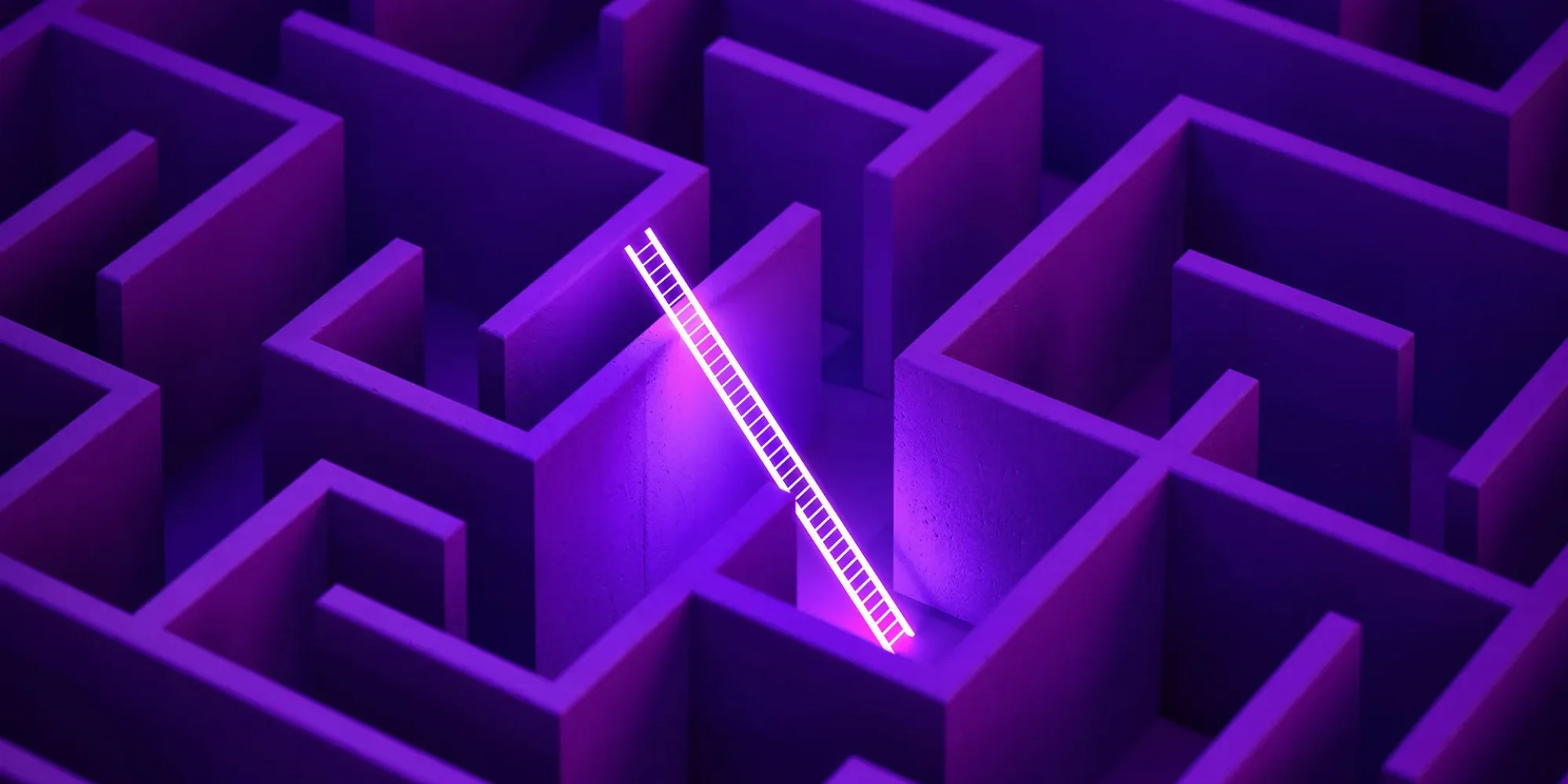 Leuchtende Leiter über einem violetten Labyrinth
