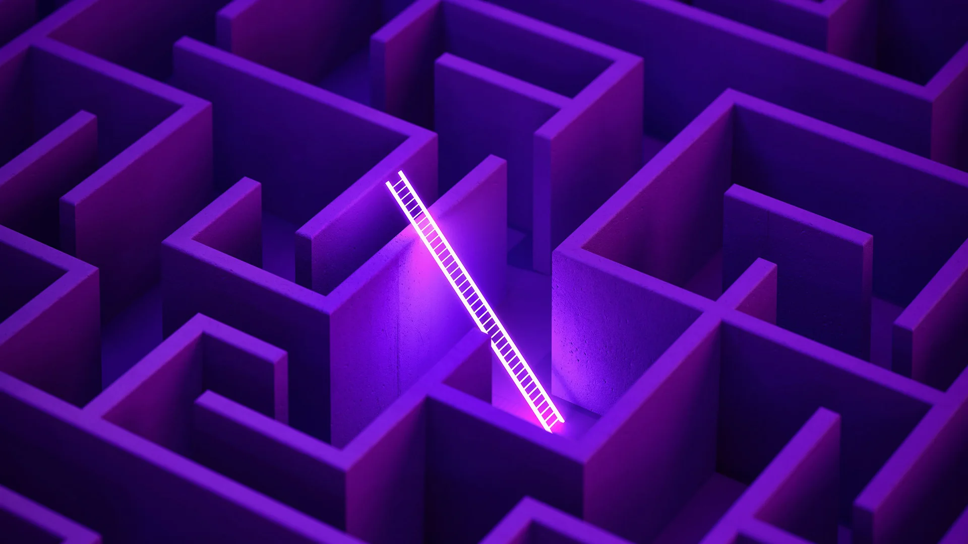 Leuchtende Leiter über einem violetten Labyrinth