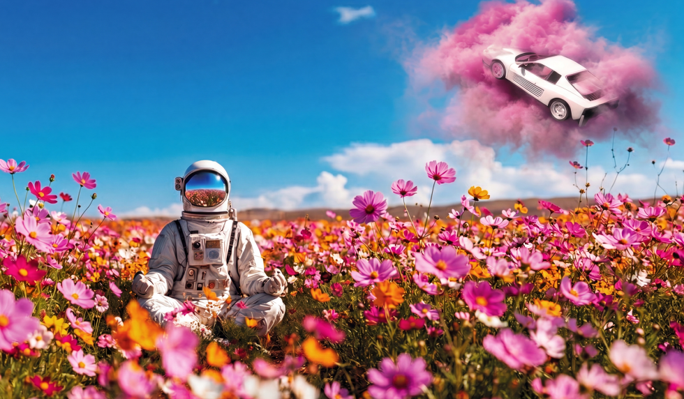 Ambition Astronaut und fliegendes Auto