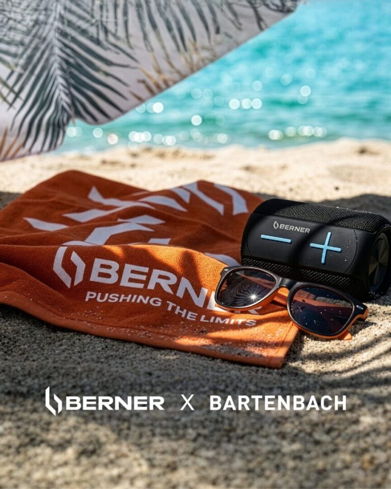 Sommerliche Artikel aus dem neuen Werbemittelsortiment, das wir für die BERNER Group entwickelt haben – vielseitig einsetzbar und europaweit gedacht.